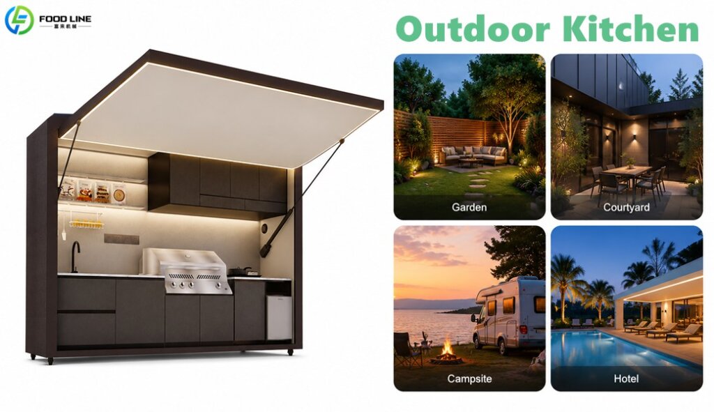 an outdoor kitchen set