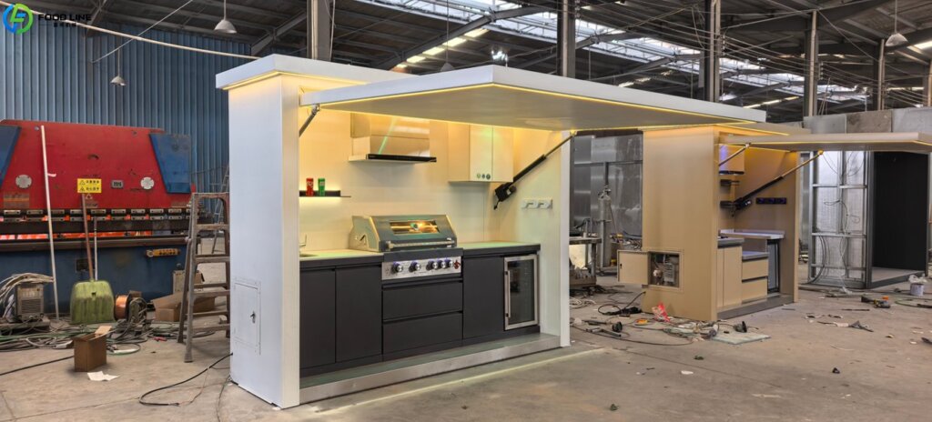 white outdoor kitchen