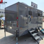 grey mobile toilet trailer