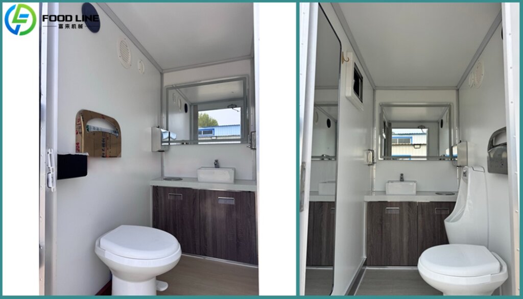 interior of a mobile restroom trailer